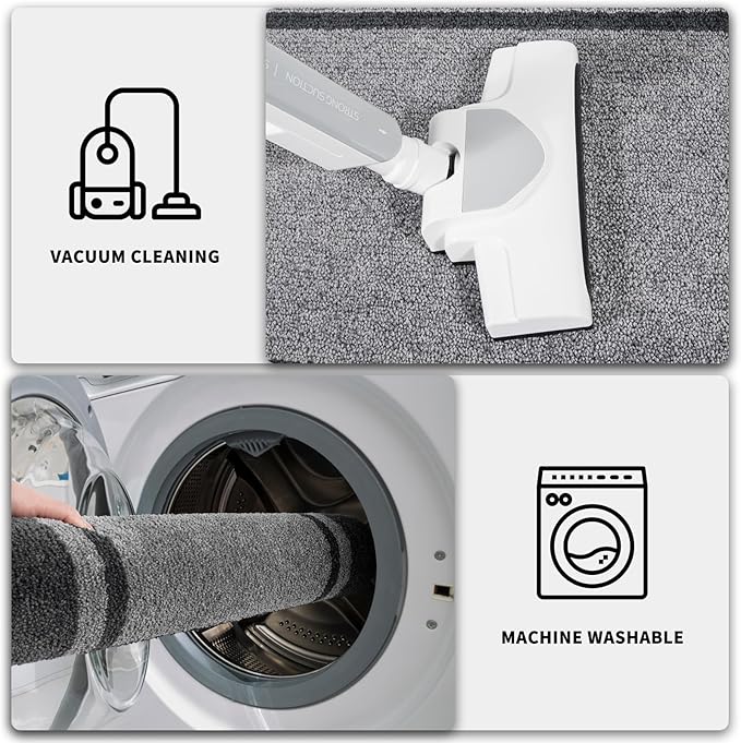 PURRUGS Dirt Trapping Door Mat 24" x 84", Non-Slip/Skid Machine Washable Entryway Rug, Shoes Scraper, Area Rug, Super Absorbent Welcome Mat for Muddy Wet Shoes and Paws, Light Grey & Dark Grey