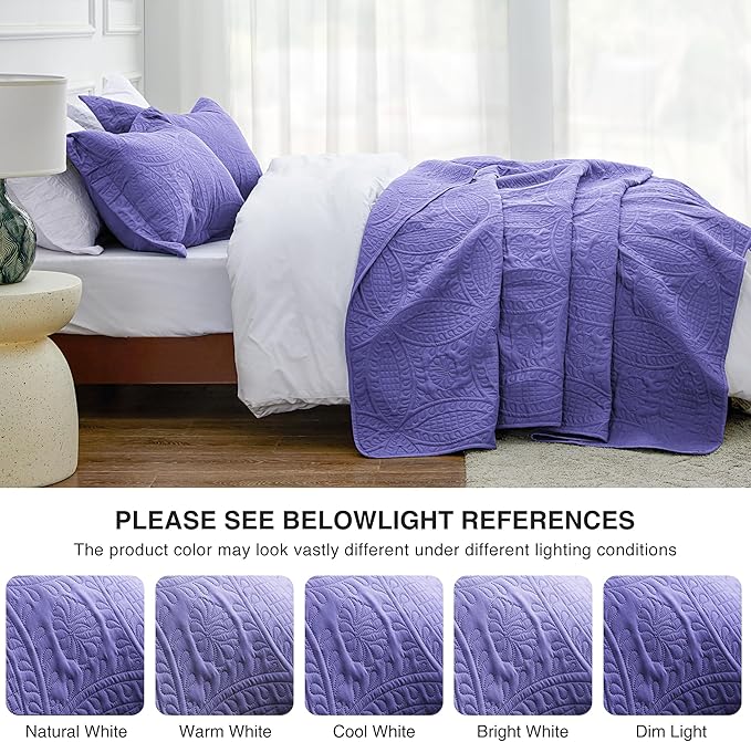 Love's cabin California King Size Quilt Bedding Set Deep Purple Bedspreads - Cal King Summer Lightweight Bedspread Comforter - Coin Pattern Coverlet for All Season - 3 Pieces (1 Quilt, 2 Pillow Shams)