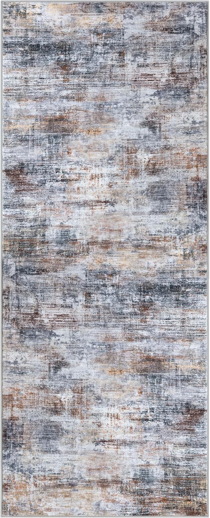 IOHOUZE Abstract Runner Rug 2x5 Ft Washable Runners for Hallways, Non Slip Kitchen Runner Soft Printed Faux Wool Entryway Runner Indoor, Modern Abstract Floor Carpet for Hall Bedroom, Orange Grey