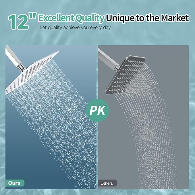 SR SUN RISE Luxury 12 Inch Large Square Stainless Steel Shower Head High Pressure Rainfall Showerhead Ultra Thin Water Saving Polished Chrome