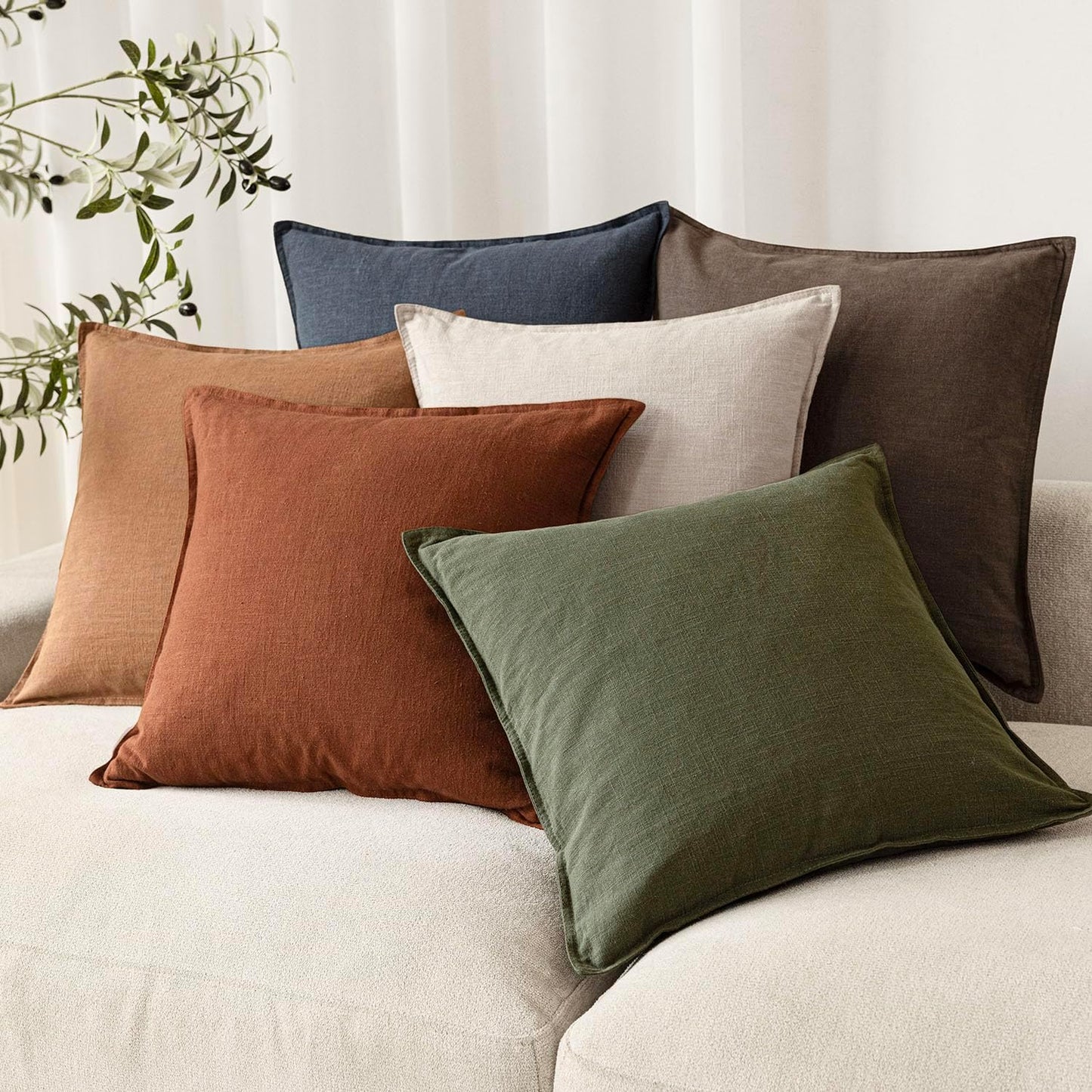 Foindtower Pack of 2, Decorative Linen Soild Throw Pillow Covers Soft Accent Cushion Case Farmhouse Neutral Pillowcase for Chair Couch Sofa Bedroom Living Room Home Decor 26 x 26 Inch Fall Rust Orange