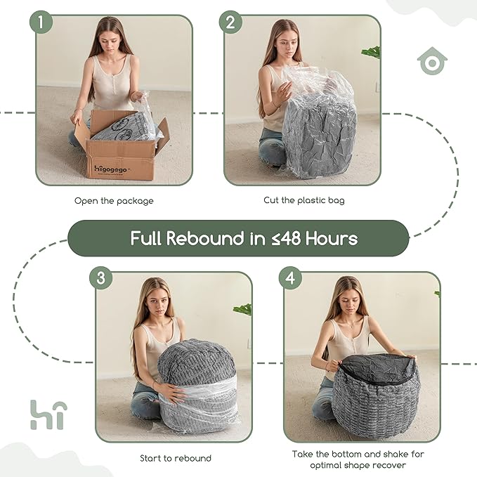 HIGOGOGO Pouf Ottoman Stuffed Round Modern Foam Filled Foot Rest Poufs for Living Room Chair Decorative 26 X 18 Inches Boho Relax Stool for Wedding Christmas Party, Light Grey
