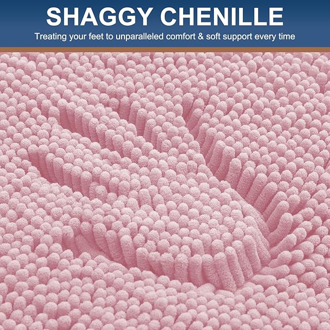 Smiry Luxury Chenille Bathroom Rugs 30x20, Extra Soft and Absorbent Shaggy Bath Mat, Machine Washable, Non-Slip Plush Carpet Runner for Tub, Shower, and Floor, Home Decor Accessories, Dusty Rose