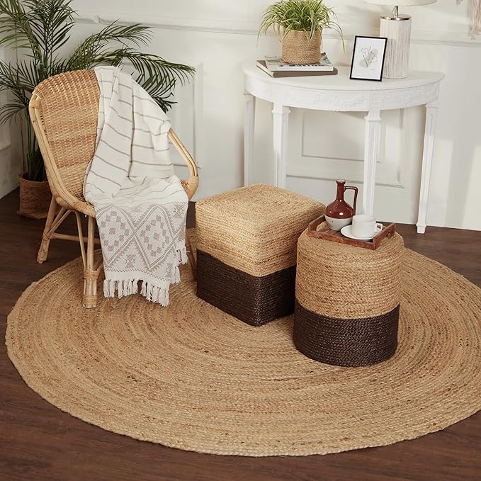 REDEARTH · Round Area Rug - 5 Feet Braided Natural Jute Rug- Artisan Made Reversible Boho Jute Rugs for Bedroom - Kitchen - Living Room - Farmhouse - Home Decor - Handmade Rustic Vintage Décor
