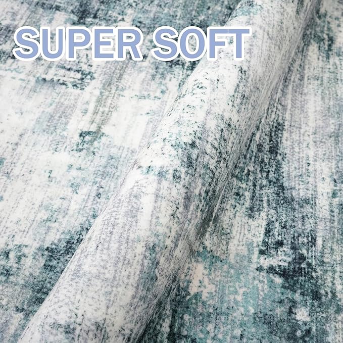 IOHOUZE Modern Abstract Area Rugs 6x9 Ft Washable Rugs for Living Room, Non Slip Dining Room Rug, Printed Faux Wool Rugs for Bedroom, Floor Carpet for Office Nursery Playroom, Sage Grey