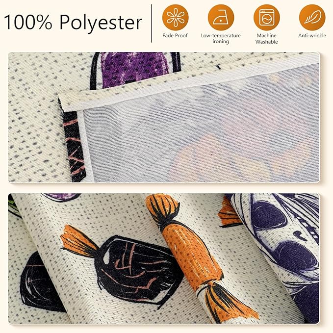 Halloween Table Runner with Mummies,Pumpkins & Candy,Table Decoration for Dining Party and Home Decor,96x13 inches