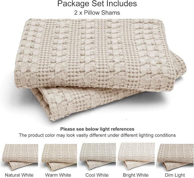 PHF 100% Cotton Waffle Pillow Shams Queen Size, 2 Pack 20" x 30" Soft Skin-Friendly Pillowcases, No Filling, Aesthetic Woven and Breathable Waffle Weave Pillow Case Covers for Bed, Oatmeal