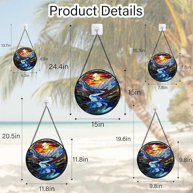 Stained Glass Window Hanging, Canyon Mountains Sunset View Sun Catcher for Window Home Decor Landscape Suncatcher Mother's Day Birthday Gifts for Women Men Mom and Nana 6.3 in