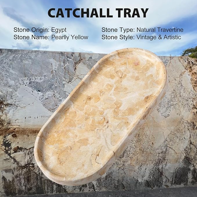 Koville Egypt Natural Marble Tray, 12"x6" Vanity Decorative Tray for Countertop Organizer, Catchall Tray for Perfume, Candles, Jewelry Dish