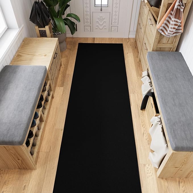 Ottomanson Hallway Runner Rug 2'7" x 9'10" Non Slip Solid Area Rugs Easy to Clean Laundry Rug Runner Durable & Pet Friendly Floor Carpet Runners for Hallways Entryway Living Room Kitchen, Black