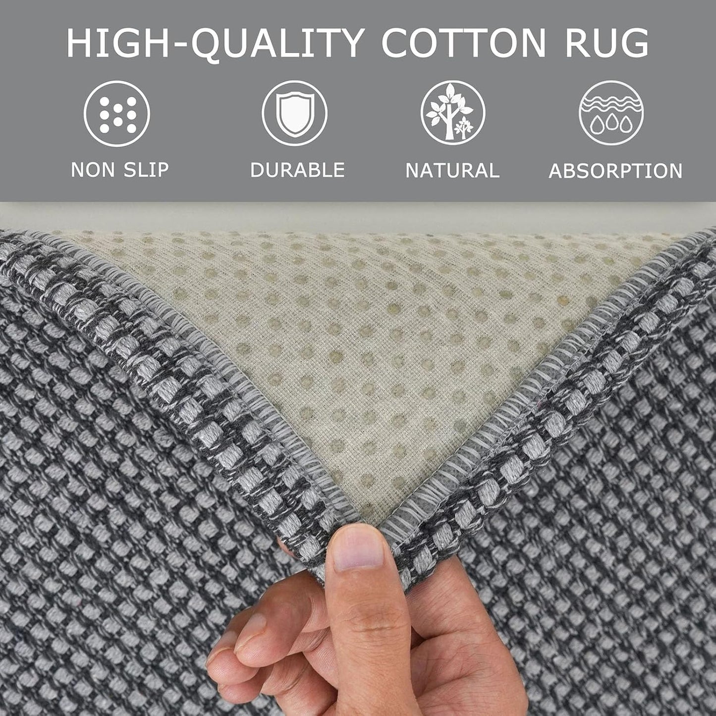 KOZYFLY Extra Long Runners for Hallways 3x16 ft Washable Kitchen Runner Non Slip Rubber Backed Hallway Rug Cotton Entryway Runner Rug Floor Carpet for Indoor Hall, Kitchen, Stair, Grey/Dark Grey