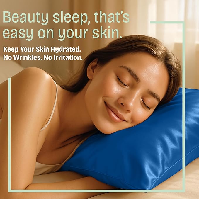 Royal Blue Satin Pillowcase with Zipper, for Hair and Skin Care, Feels Soft and Cool Like a Silk Pillowcase, Satin Pillow Cases 2 Pack, Slik Pillow Cover, King Size - Set of 2