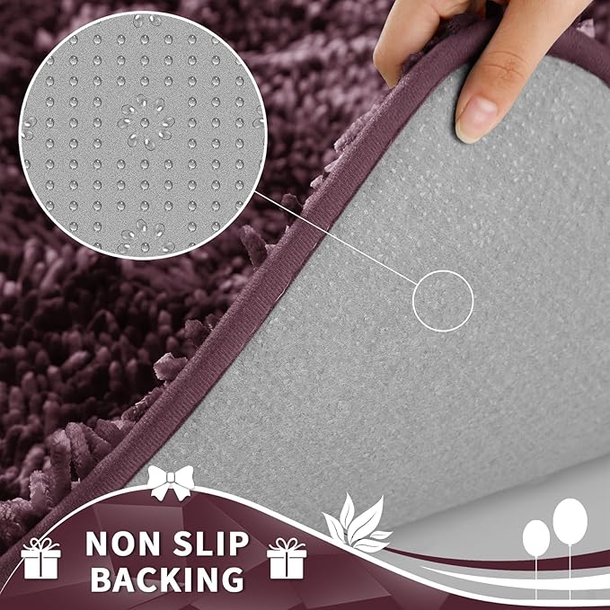 Yimobra Toilet Rugs U Shaped Washable, Extra Thick Soft Absorbent Chenille Contour Bathroom Rugs for Toilet 24x20 Inch, Quick Dry Non Slip Toilet Mat for Bath Floor, Purple Grey