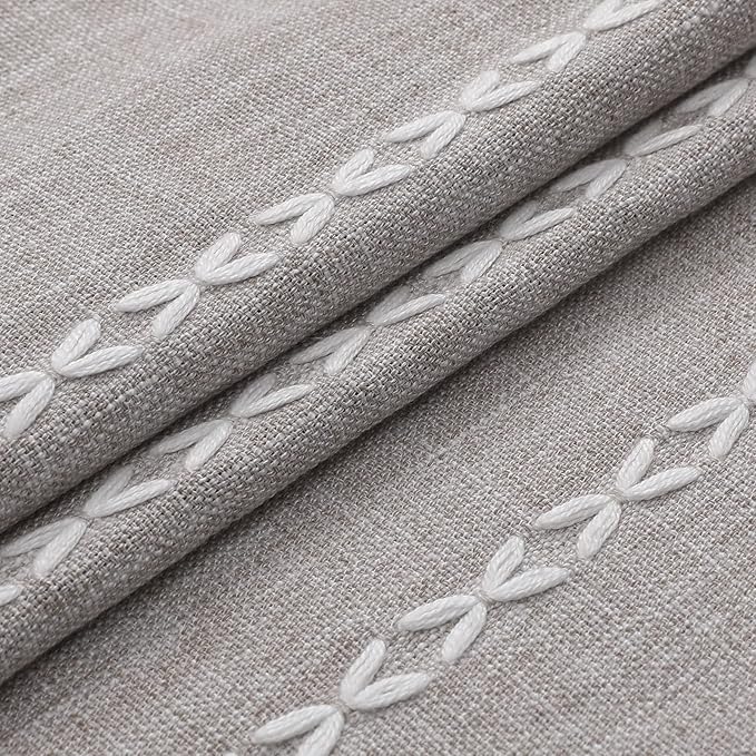 MitoVilla Grey Farmhouse Fabric Shower Curtain Set, Boho Modern Polyester Linen Shower Curtains for Vintage Rustic Bathroom Decor, Country Tassel Thick Cloth Shower Curtain, 72 x 72