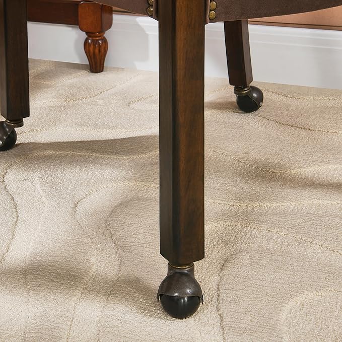 MODERION Dinning Chairs with Wheels and Arms Set of 4, Solid Wood Office Desk Chairs with Frosted Velvet Upholstered, Classic Swivel Accent Chairs, 31.5" H Boss Caption's Chair for, Taupe XXY-HT22-WG