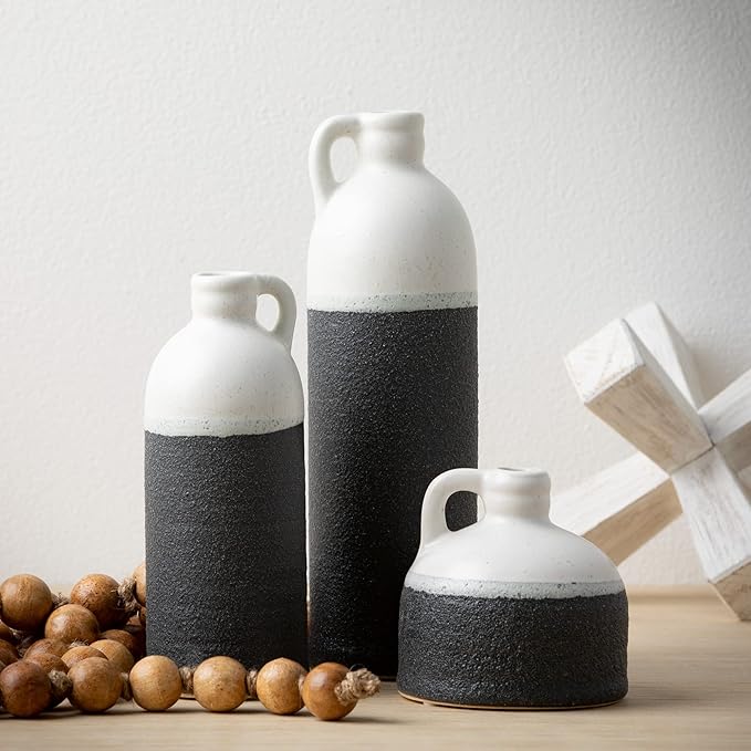 Sullivans Jug Vase Set, Two Tone White and Grey Texture Farmhouse Decor for Your Kitchen, Bedroom, Office, Living Room, & Bathroom, Coffee Table Decor, Aesthetic Centerpiece Decorations (CM2945)