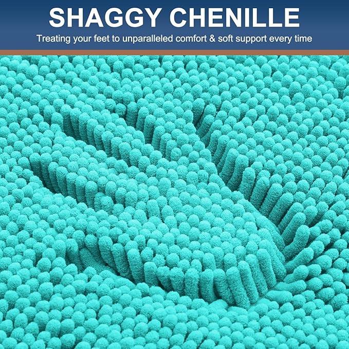 Smiry Luxury Chenille Bathroom Rugs 30x20, Extra Soft and Absorbent Shaggy Bath Mat, Machine Washable, Non-Slip Plush Carpet Runner for Tub, Shower, and Floor, Home Decor Accessories, Turquoise