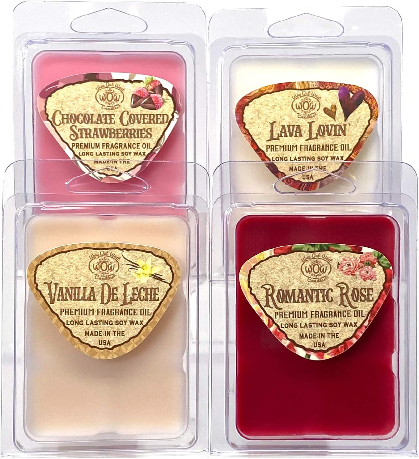 Scented Wax Melts for Wax Warmers - Highly Fragrant Air Freshener - 4 Pack Assorted Set of 6 Melt Cubes - Made in USA by Way Out West Candles -Valentines Love Romance Assortment