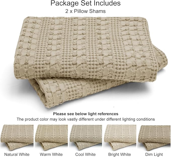 PHF Waffle Weave Pillow Shams King Size, 2 Pack 100% Cotton Pillowcases 20" x 36", No Insert, Soft & Breathable Aesthetic Woven Pillow Case Covers for Bedroom Decor, Khaki