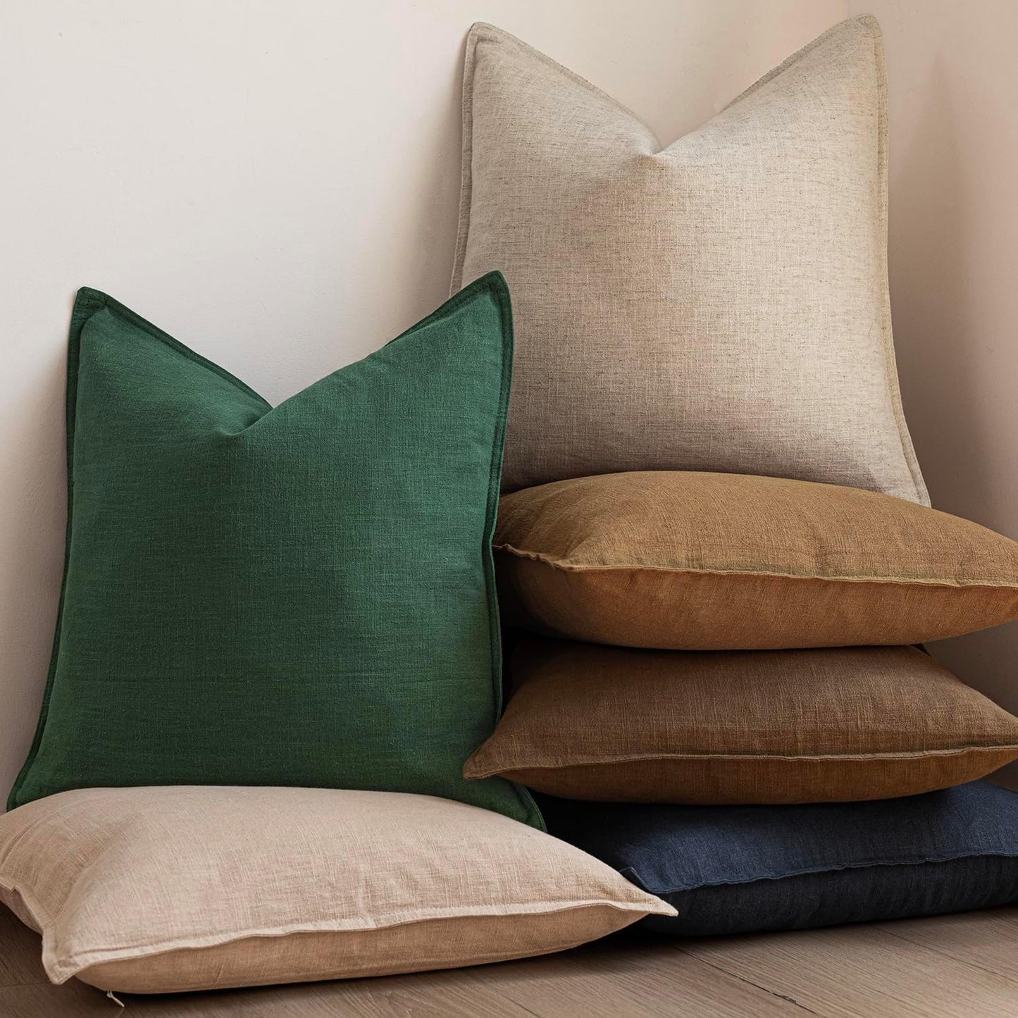 Foindtower Pack of 2, Decorative Linen Soild Throw Pillow Covers Soft Accent Lumbar Cushion Case Boho Farmhouse Pillowcase for Chair Couch Sofa Bedroom Living Room Home Decor 12 x 20 Inch Pine Green