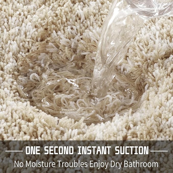 Yimobra Luxury Bathroom Rugs, Fluffy Bath Mats, Non Slip, Water Absorbent Microfiber, Machine Washable, Plush Runner Shower Rugs, Thick Matts for Bathroom Floor/Tub, 70"x 24", Light Beige and White