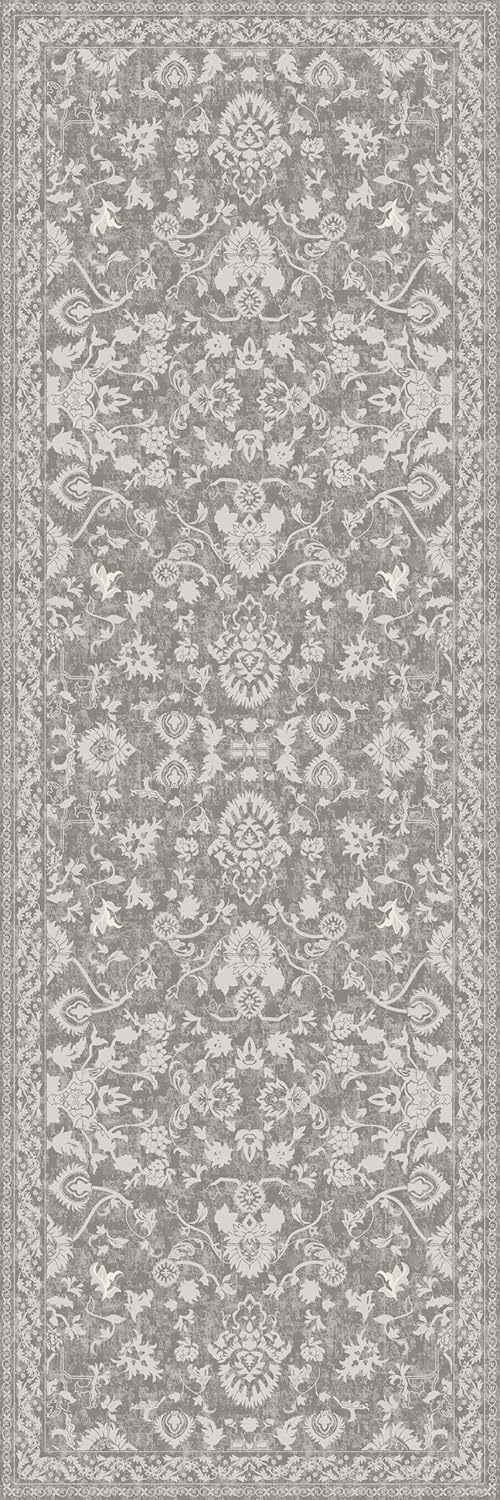 Washable Runner Rug 2x6 | Non Slip Rug Runners for Hallways, Entryways, Kitchens, Bathrooms, Bedrooms | Ultra-Soft Flannel Carpet Runners with Rubber Backing (Floral Taupe, 2x6)