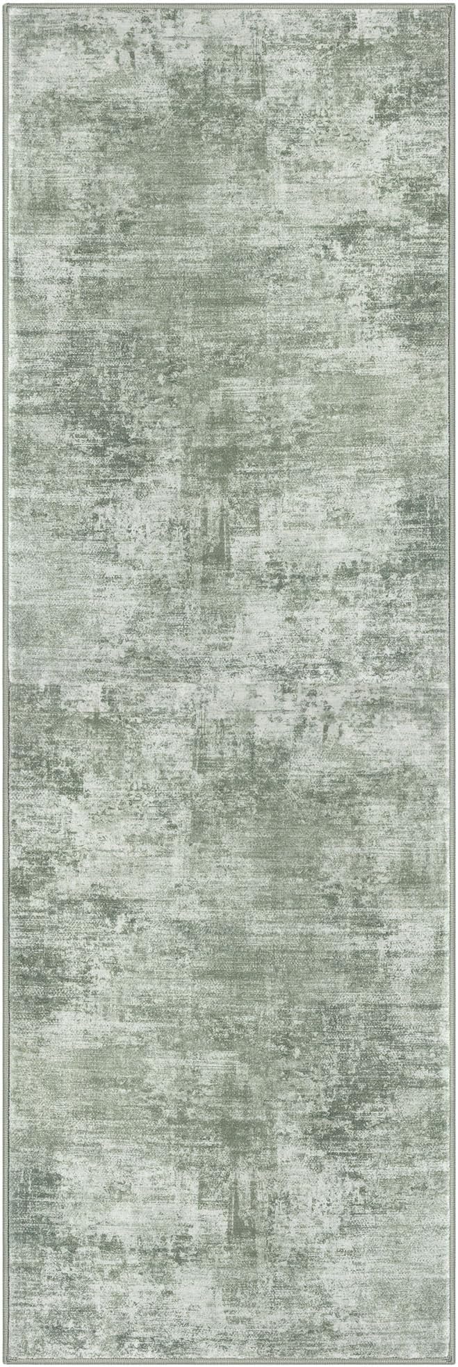 IOHOUZE Abstract Runner Rug 2x6 Ft Washable Runners for Hallways, Non Slip Kitchen Runner Printed Faux Wool Entryway Runner Indoor, Modern Abstract Floor Carpet for Hall Kitchen Bedroom, Sage Green