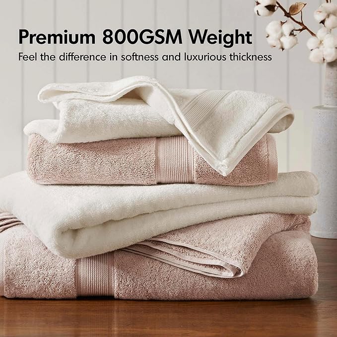 Madison Park 800GSM 100% Cotton Luxury Bathroom Towels , Long Oversized Linen Cotton Bath Towel Set , 8-Piece Include 2 Bath, 2 Hand & 4 Wash, Cream