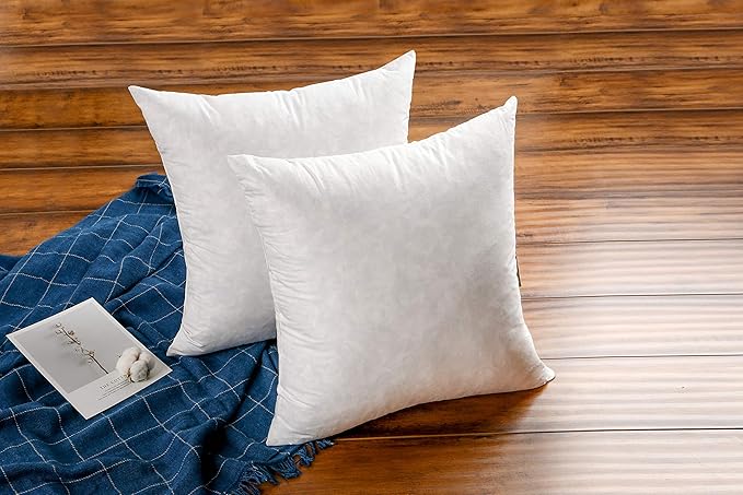 JA COMFORTS 26×26 Premium Goose Down Feather Throw Pillow Inserts(Set of 2)-5% Down Filling,High Filling Weight,250 TC Cotton Cover, Square, White
