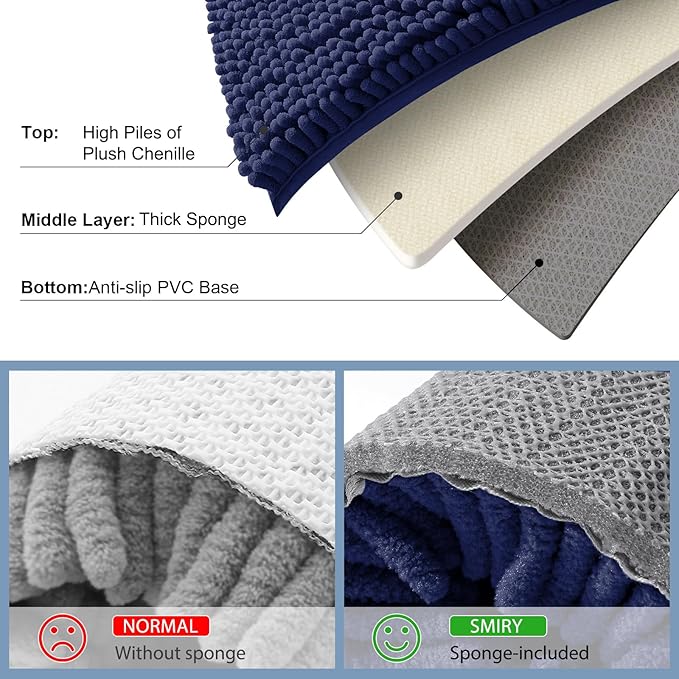 Smiry Luxury Chenille Toilet Rugs U-Shaped 24x24, Soft Absorbent Non-Slip Contour Bathroom Rugs for Toilet, Machine Washable Contoured Bath Mats, Navy Blue