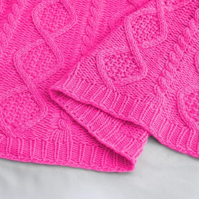 Homiest Hot Pink Cable Knit Throw Blanket 90 x 90 Inch, Queen Lightweight Acrylic Knitted With Diamond Texture, Soft & Cozy Decorative for Couch Bed Sofa