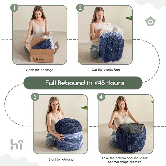 HIGOGOGO Pouf Ottoman Stuffed Round Modern Foam Filled Foot Rest Poufs for Living Room Chair Decorative 20 X 15 Inches Boho Relax Stool for Wedding Christmas Party, Navy Blue