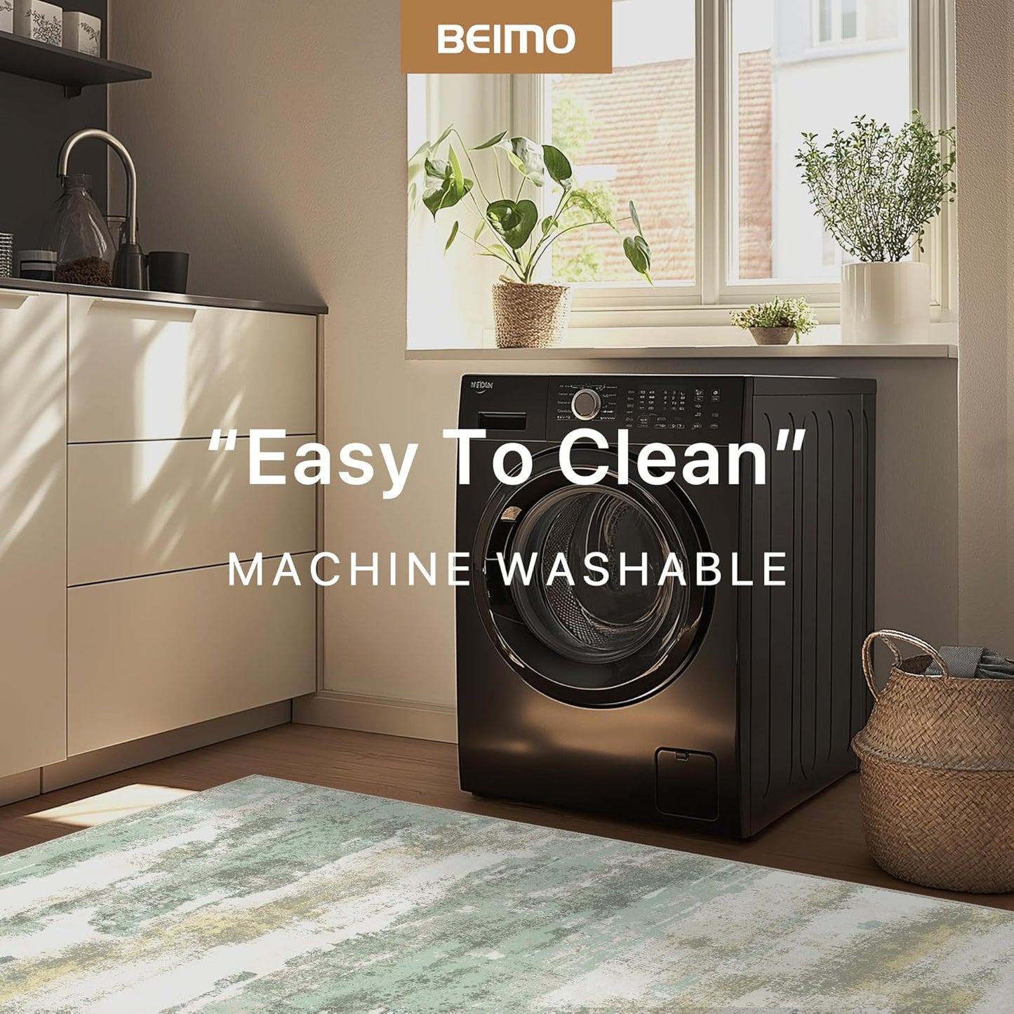 Runner Rug for Hallway Kitchen, 2x5 Machine Washable Runners Rug for Entryway, Soft Modern Abstract Throw Rugs, Low Pile Floor Cover with Non Slip Backing, Light Green