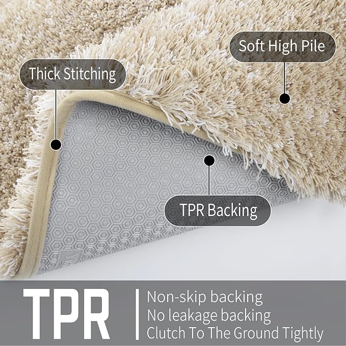 Yimobra Luxury Bathroom Rugs, Fluffy Bath Mats, Non Slip, Water Absorbent Microfiber, Machine Washable, Plush Runner Shower Rugs, Thick Matts for Bathroom Floor/Tub, 70"x 24", Light Beige and White