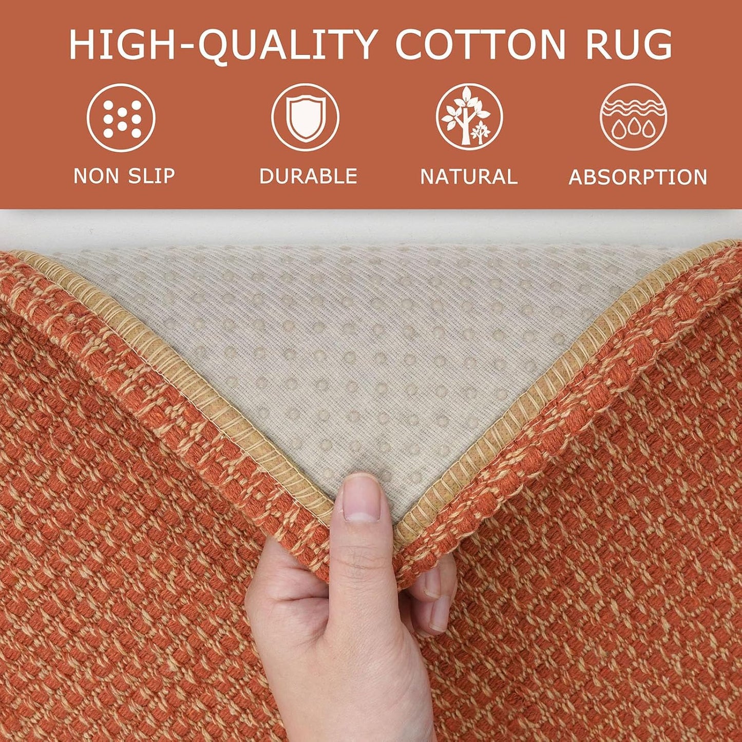 KOZYFLY Runners for Hallways 3x10 ft Washable Kitchen Runner Non Slip Rubber Backed Hallway Rugs Cotton Entryway Runner Rug Floor Carpet for Indoor Hall, Backdoor, Kitchen, Orange/Tan