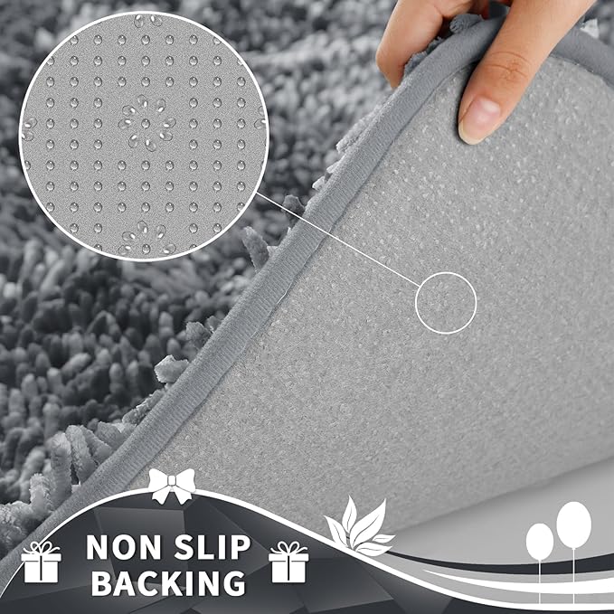 Yimobra Toilet Rugs U Shaped Washable, Extra Thick Soft Absorbent Chenille Contour Bathroom Rugs for Toilet 24x24 Inch, Quick Dry Non Slip Toilet Mat for Bath Floor, Silver