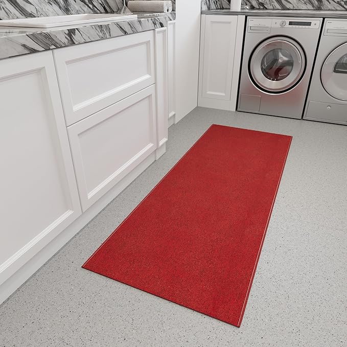 Ottomanson 2'7" x 9' Ultra-Thin Hallway Runner Rug - Durable Non-Slip Carpet for High-Traffic Areas - Fits Under Doors for Seamless Entry - Ideal for Kitchen, Entryway, Bedroom & Living Room, Red