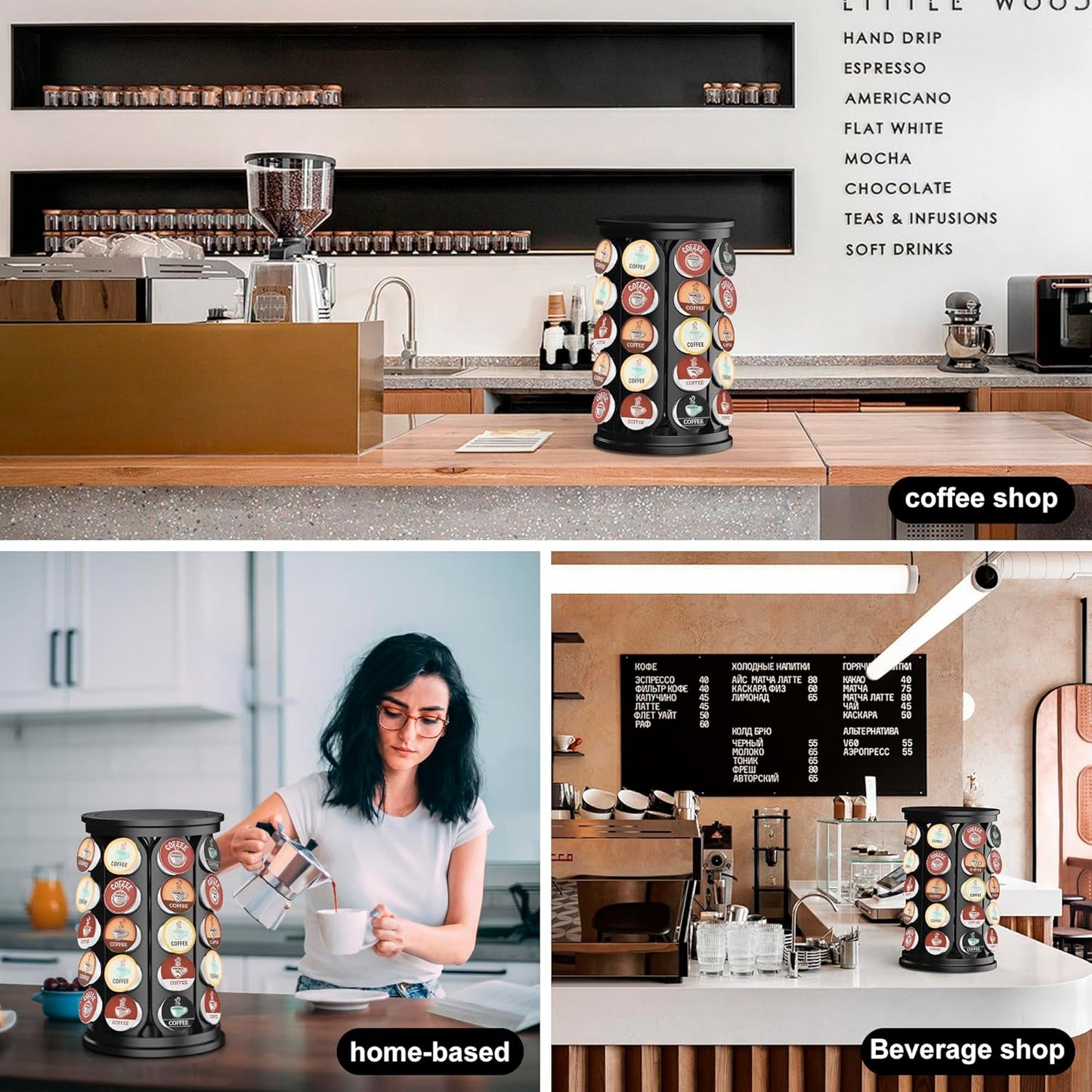 K Cup Holder, Coffee Pod Carousel Organizer K Cup Stand, Compatible with 40 Keurig K-Cup Pods, Large Compacity Coffee Capsule Holder, Home or Office Kitchen Counter Organize(Black)