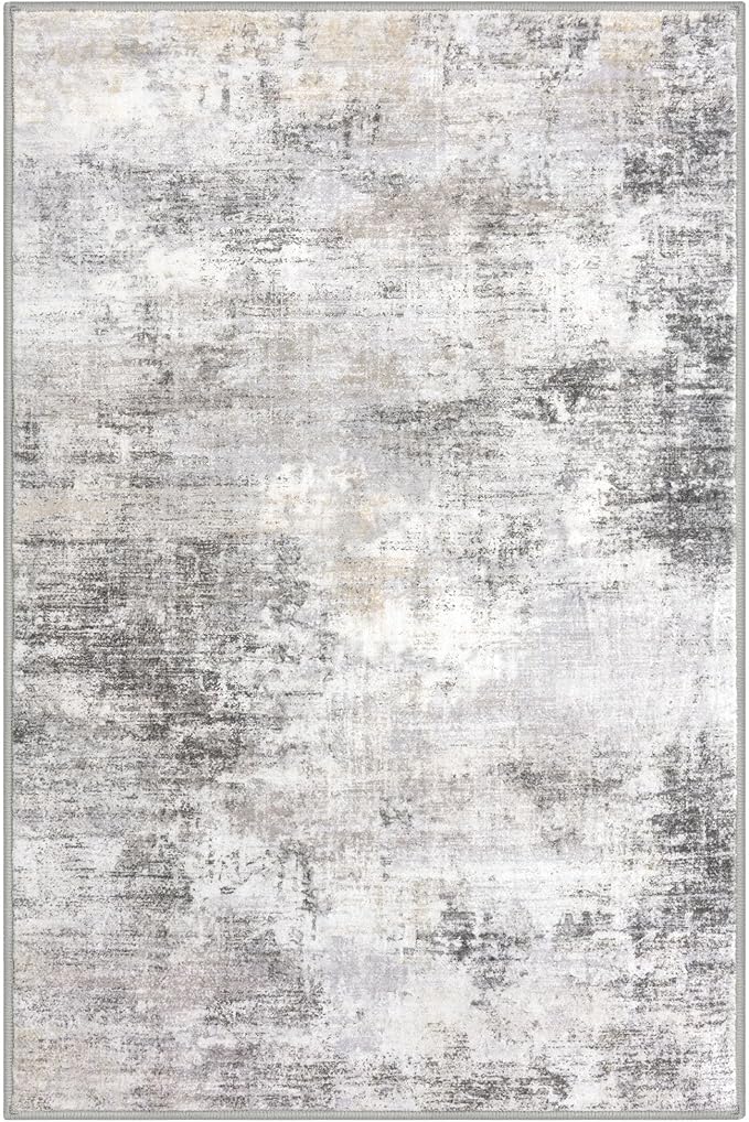 IOHOUZE Small Abstract Area Rug 2x3 Ft Entryway Rugs Washable Door Mat Indoor Entrance, Rubber Backed Throw Rugs, Printed Faux Wool Non Slip Floor Carpet for Foyer Front Door Sink, Grey Beige