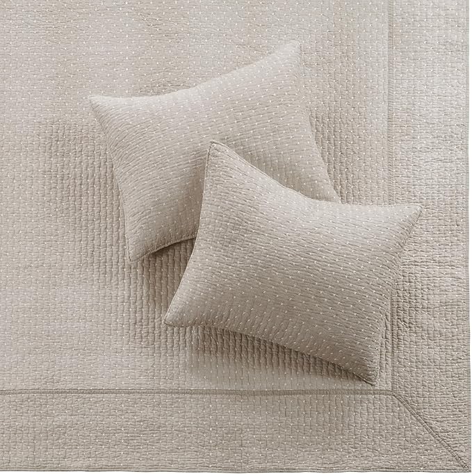 Levtex Home Cross Stitch Reversible Twin Bedspread Set (84x104in) with 1 Pillow Sham (26x20in) - Stitch Texture - Taupe - Cotton Twin Size Bedspread Set - Lightweight, Soft, Pre-Washed