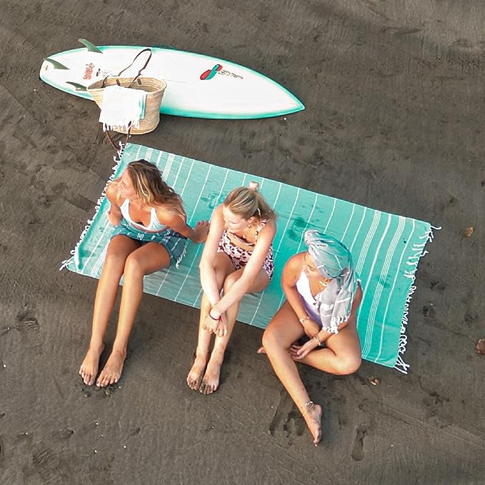 WETCAT Turkish Beach Towel Oversized (38"x71") 100% Turkish Cotton, Made in Turkey - Sand Free, Extra Large, Ultra Soft, Quick Drying, Compact & Lightweight for Travel - Mint Green