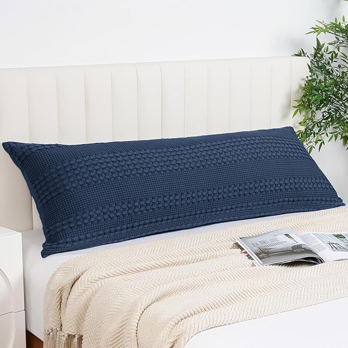 PHF 100% Cotton Waffle Body Pillowcase with Zipper, 1 Pack 20" x 54" Soft Skin-friendly Pillow Sham, No Filling, Aesthetic Woven and Breathable Waffle Weave Body Pillow Cover for Bed, Bright Navy Blue