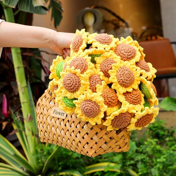 Sunflower Gifts for Women-Teacher Appreciation Gifts-Sunshine Teacher Friend Mom Sister Grandma Birthday Retirement Gifts,Thank you,Get well, Sunflower Crochet Flower Bouquet Blanket 63 Inches