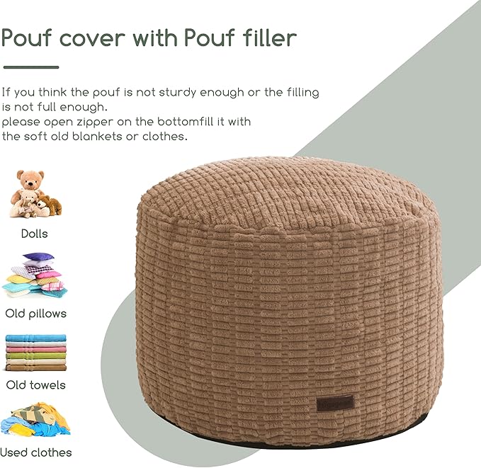 HIGOGOGO Pouf Ottoman Stuffed Round Modern Foam Filled Foot Rest Poufs for Living Room Chair Decorative 26 X 18 Inches Boho Relax Stool for Wedding Christmas Party, Brown