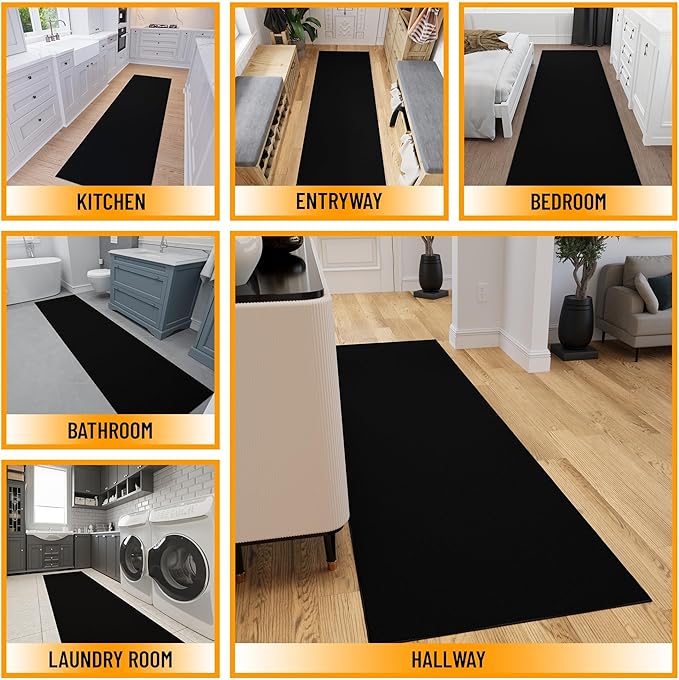 Ottomanson Hallway Runner Rug 2'7" x 12' Non Slip Solid Area Rugs Easy to Clean Laundry Rug Runner Durable & Pet Friendly Floor Carpet Runners for Hallways Entryway Living Room Kitchen, Black