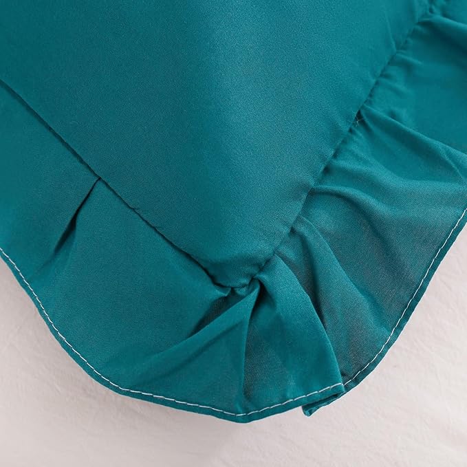 Merryword Teal Blue Pillow Ruffled Shams Blue King Pillowcases Cute Pillow Cover Set of 2 Soft Shabby Chic Pillowcases 2 Pack (King (20''x36''), Teal Blue)