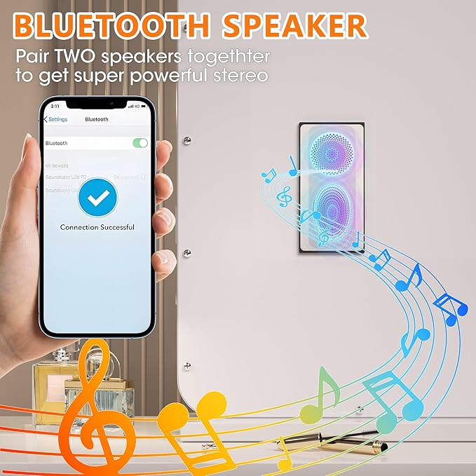 32''X22'' Hollywood Vanity Mirror with Lights, with Bluetooth Speaker, 3 Color Lighting Modes & Stepless Dimming, USB & Type-C Charging Port, 5X Magnification