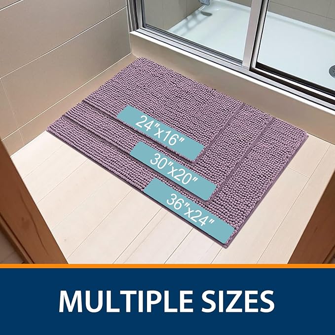 Smiry Luxury Chenille Bathroom Rugs 30x20, Extra Soft and Absorbent Shaggy Bath Mat, Machine Washable, Non-Slip Plush Carpet Runner for Tub, Shower, and Floor, Home Decor Accessories, Deep Plum