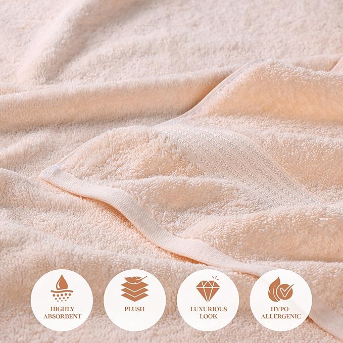 Superior Egyptian Cotton 12-Piece Towel Set, Assorted Towels for Home Bathroom, Guest Bath Decor Essentials, Includes 4 Bath, 4 Hand, 4 Face Towels/Washcloths, Quick Dry, Absorbent - Peach