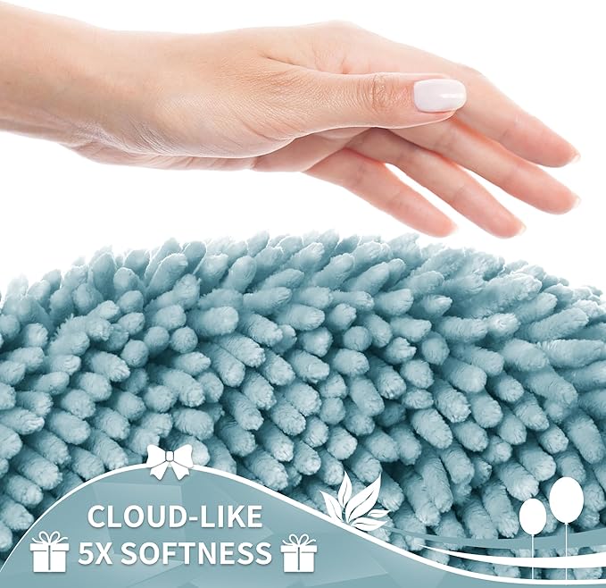 Yimobra Toilet Rugs U Shaped Washable, Extra Thick Soft Absorbent Chenille Contour Bathroom Rugs for Toilet 24x24 Inch, Quick Dry Non Slip Toilet Mat for Bath Floor, Greyish Blue